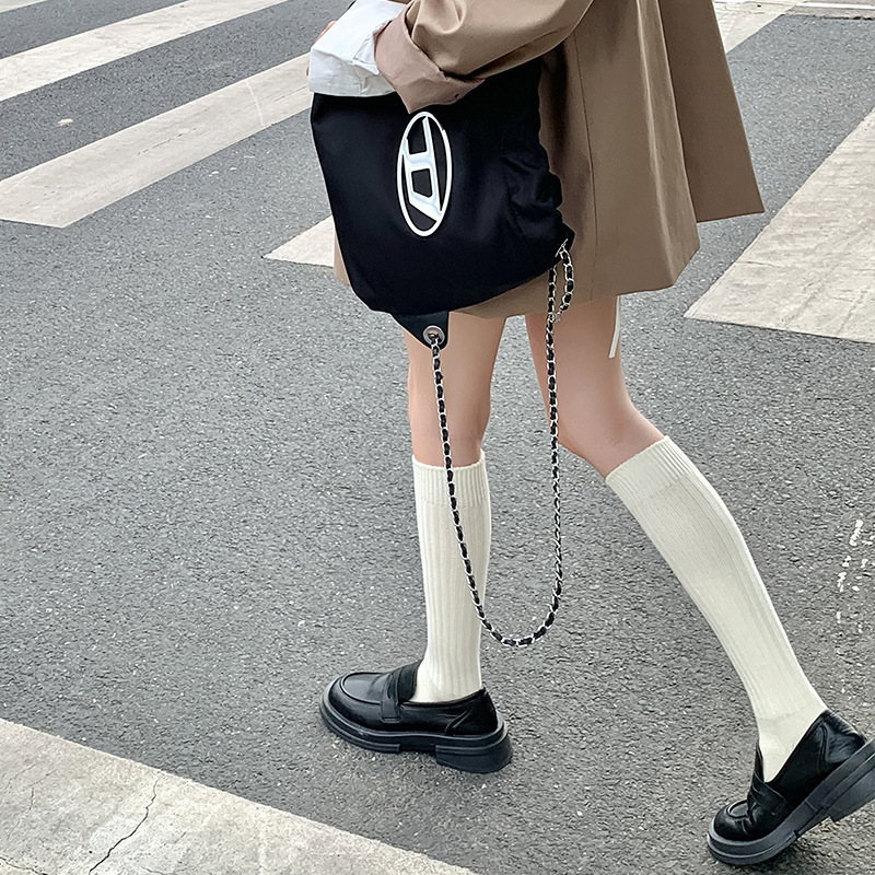 Autumn and Winter miu style double needle pit slimming warm calf socks women's mid-calf sweet and spicy Barbie pink knee socks