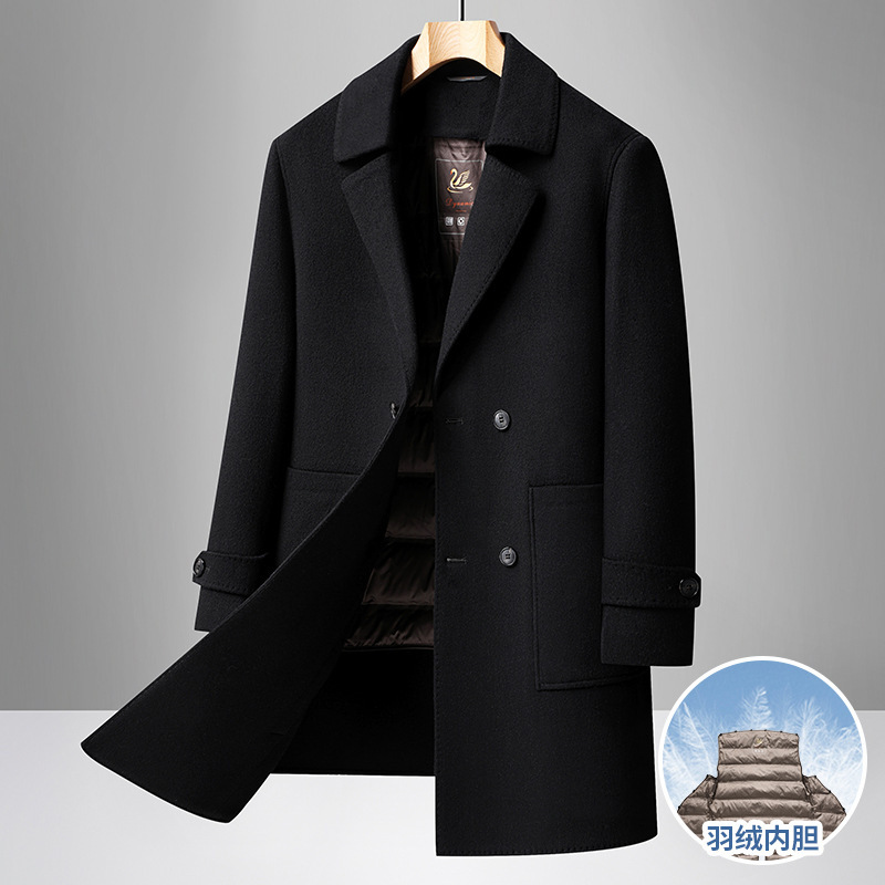 100% Wool Outwear Mid-Length Double-Breasted Windbreaker Men's Business Casual down Removable Liner Wool Outwear 100% Wool Outwear Mid-Length Double-Breasted Windbreaker Men's Business Casual down Removable Liner Wool Outwear