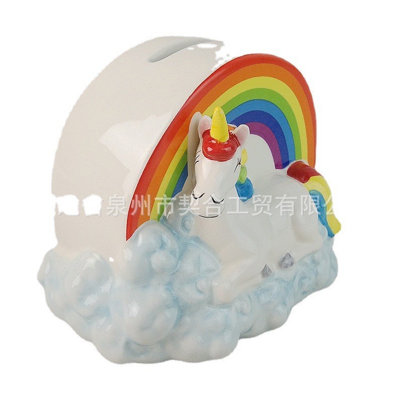 Cómics creativos pintados de cerámica unicornio alcancía arco iris unicornio alcancía cambio cabeza de bestia alcancía