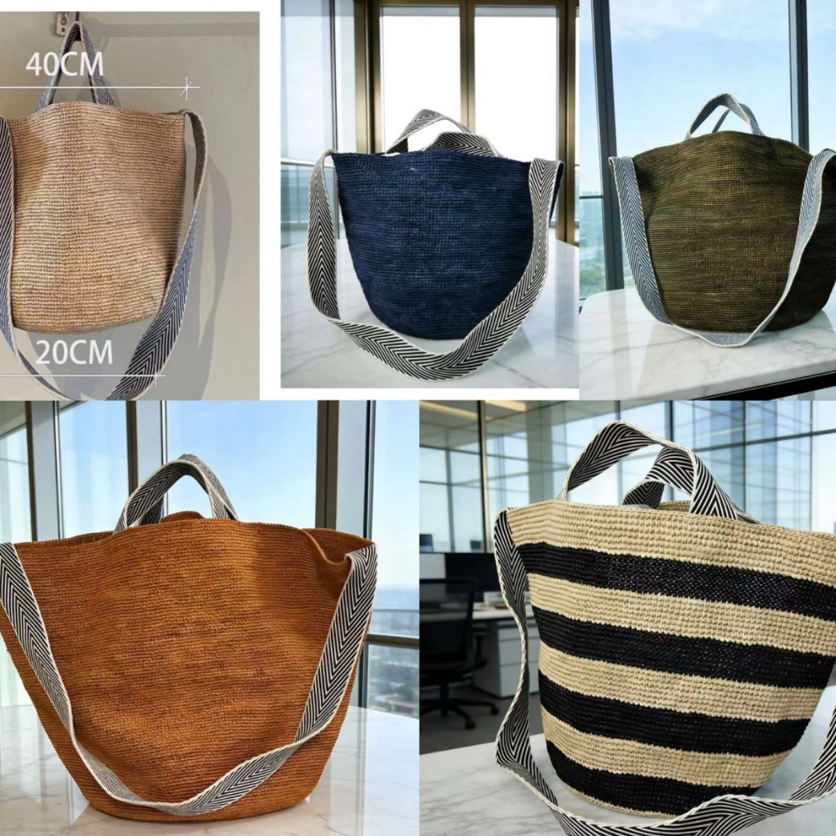 Women's Summer Raffia Woven Bag Large Capacity Crossbody Bag Beach Vacation Bucket Tote Handbag Solid Color - Thumbnail 2