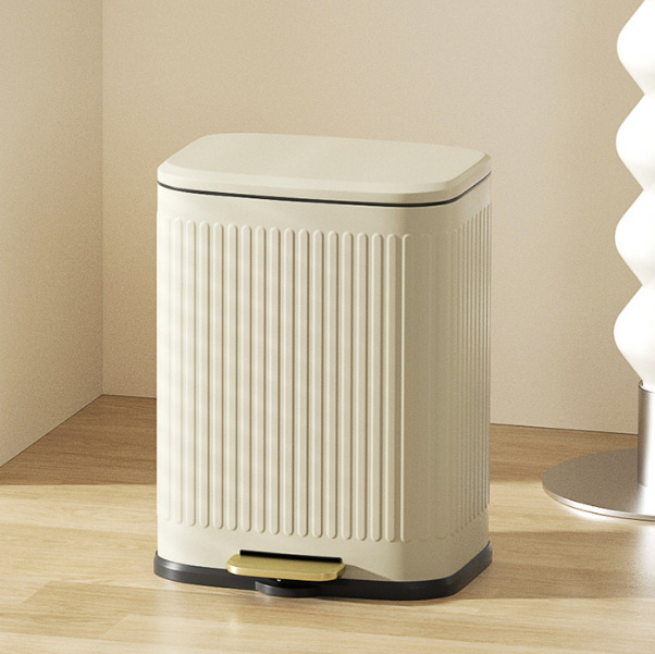 Trash Can Home Living Room Simple Light Luxury Striped Stainless Steel with Lid Foot Step Kitchen Bathroom New Product Daifa