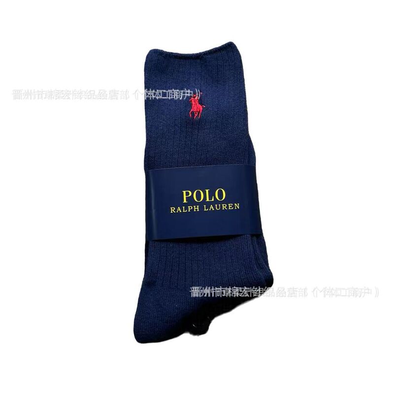 新款POLo袜子双针坑条拉夫劳伦女士简约中长筒男女纯色运动袜|undefined