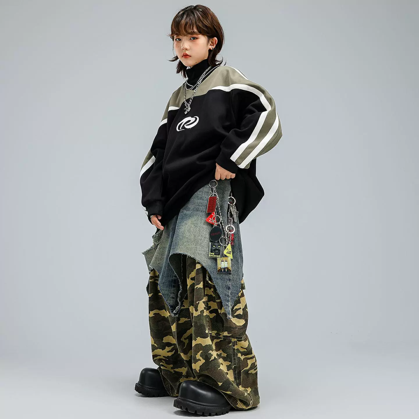 街舞儿童潮服男女童酷帅长袖拼色卫衣hiphop舞蹈服嘻哈潮牌演出服