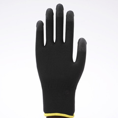 Labor protection gloves nylon anti-static gloves dust-free black pu finger-coated breathable gloves wholesale black finger-coated gloves