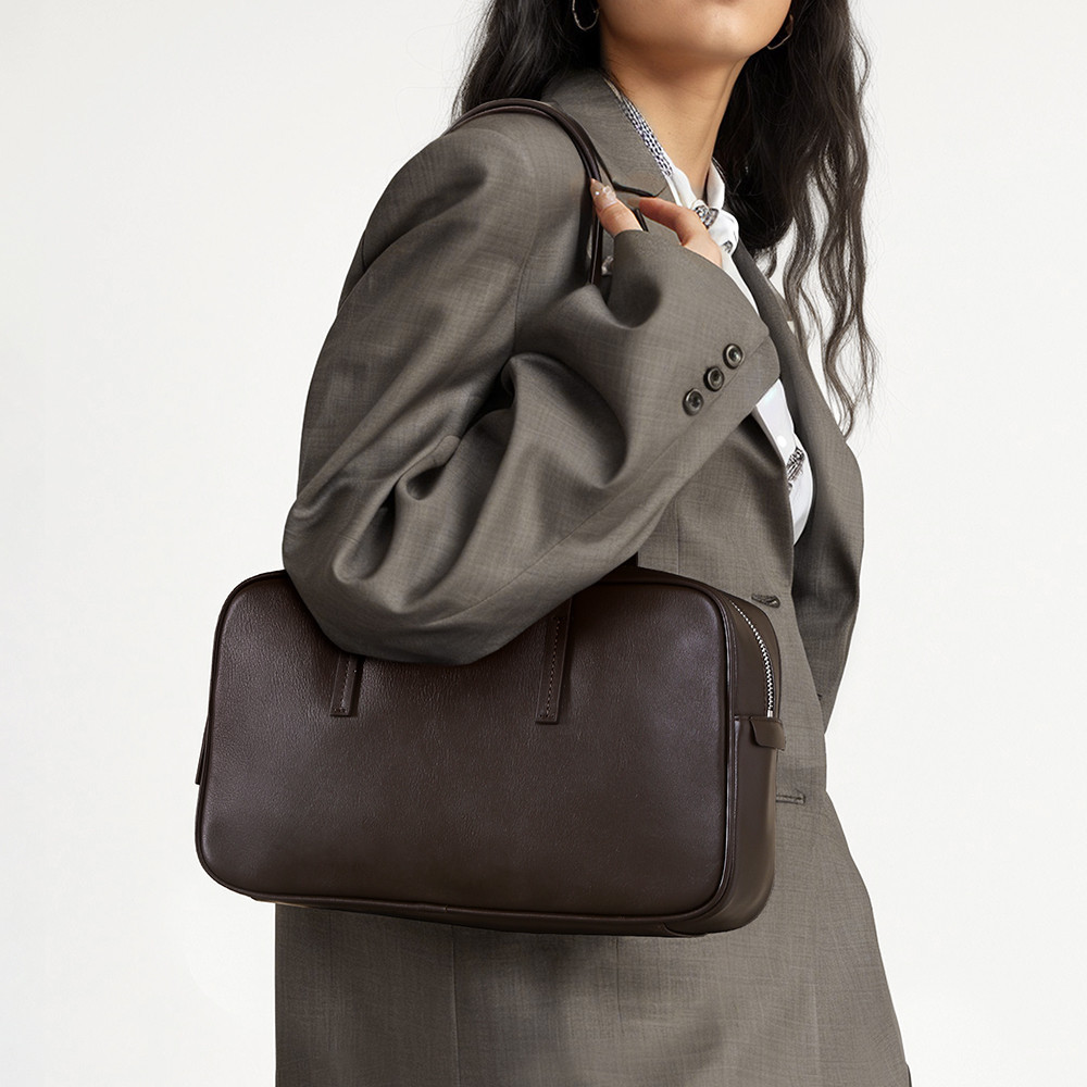 Best-Selling Genuine Leather Women's Tote Bag Large Capacity Handbag Top Grain Cowhide Boston Underarm Commuter Bag - Thumbnail 3