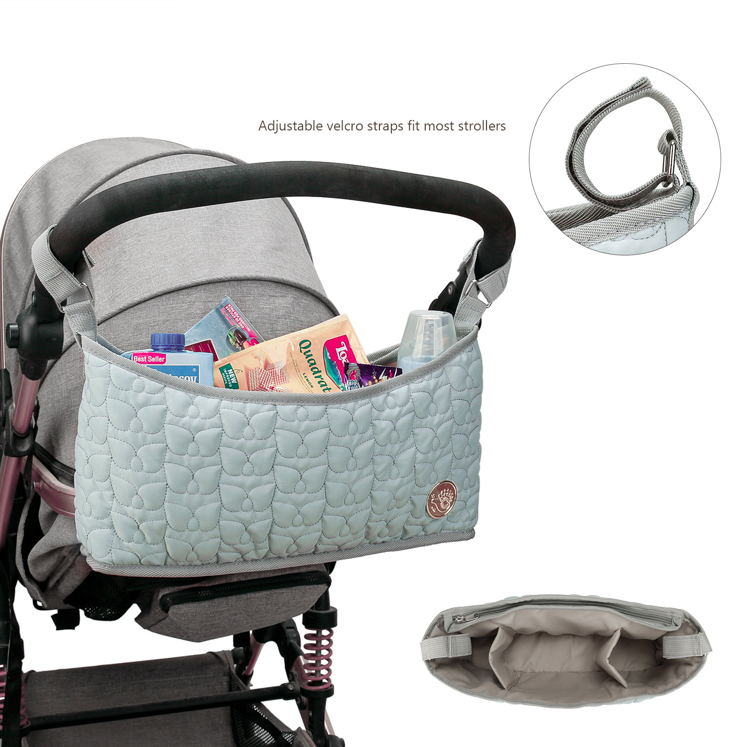 New quilted embroidered baby stroller bag, outdoor stroller mommy bag, waterproof mother and baby travel bag