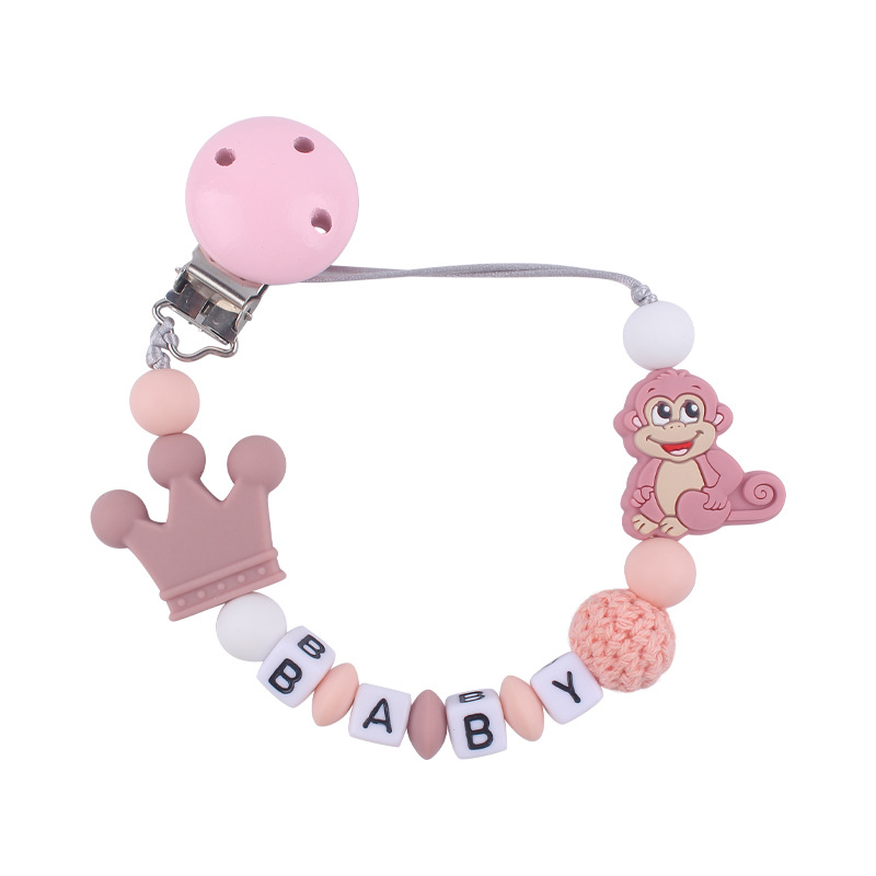 Nuevo bebé suministros de dibujos animados animal mono mordedor creativo bebé DIY mordedura molar Cadena de pezón cadena anti-caída