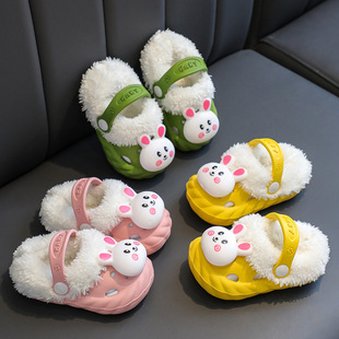 Girls' Cartoon Children's Cotton Slippers Autumn and Winter Children's Clothing Indoor Home Toddler Cotton Shoes Warm Lamb Wool Princess Style