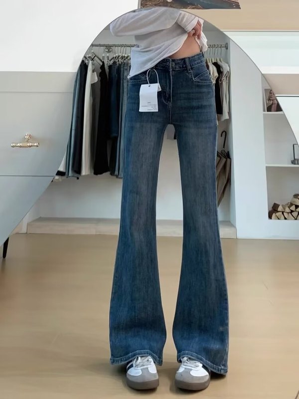 美式复古微喇牛仔裤女2025年早秋新款高腰百搭弹力修身显瘦喇叭裤|undefined