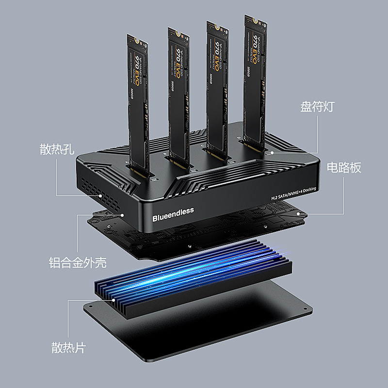 M.2 hard drive base four-bay nvme/sata dual-protocol solid-state drive box 10G high-speed typec reader
