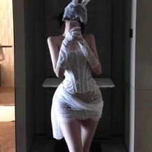 情趣大码纯欲性感蕾丝露背抹胸连衣裙女鱼骨裙子黑色束腰包臀短裙