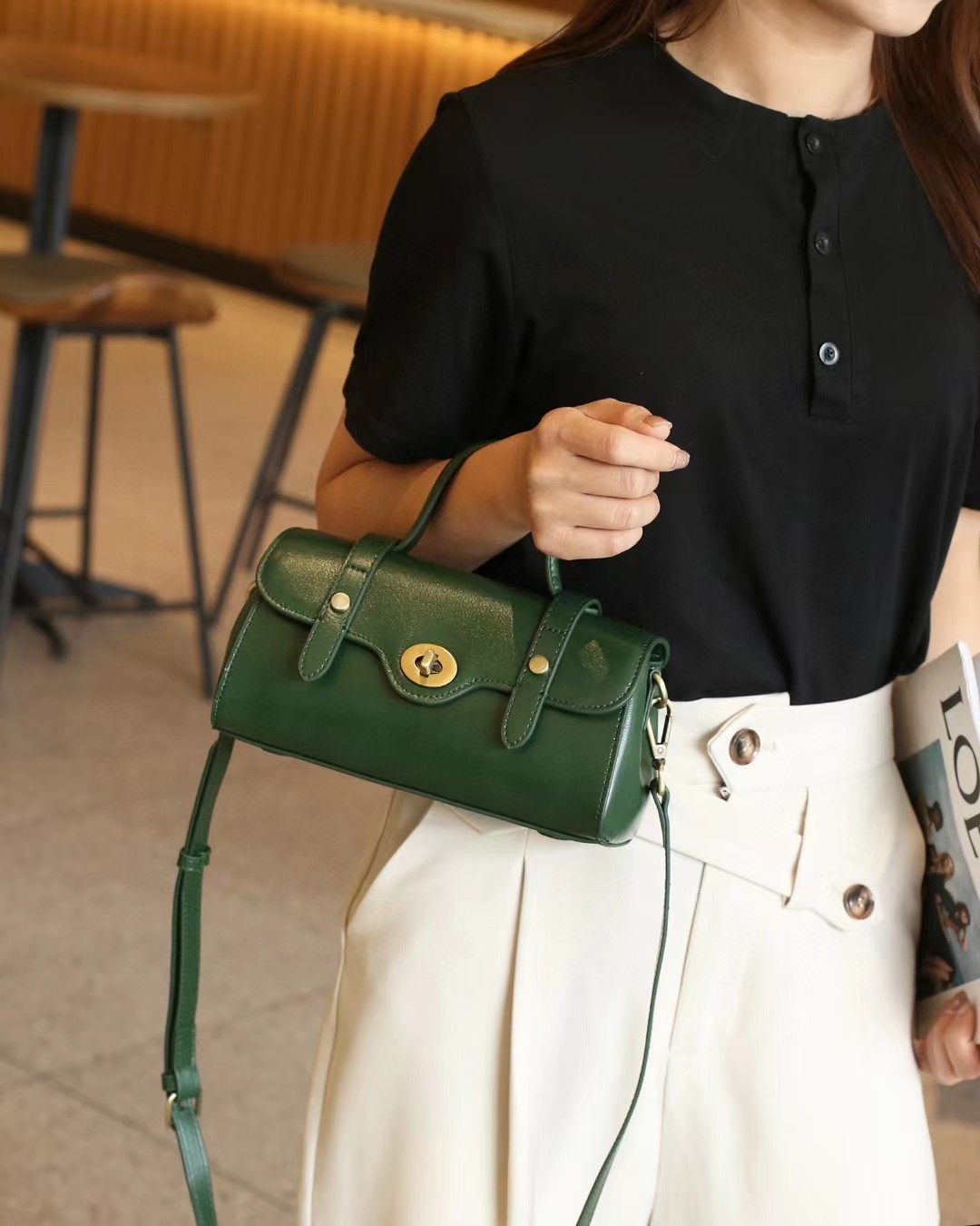 Summer Trendy Genuine Leather Small Bag For Women, Baguette Bag, Versatile Casual Textured Vegetable-Tanned Top Grain Cowhide Crossbody Bag - Thumbnail 8