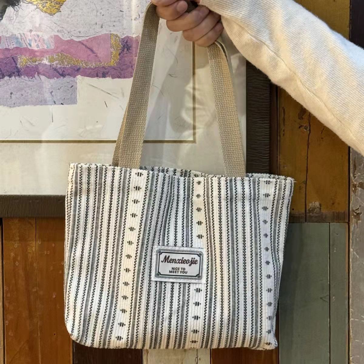 Ins bolso japonés de mujer gran capacidad bolsa de lona de moda rayas de hombro bolsa especial de clase de alto valor facial bolsa de viaje