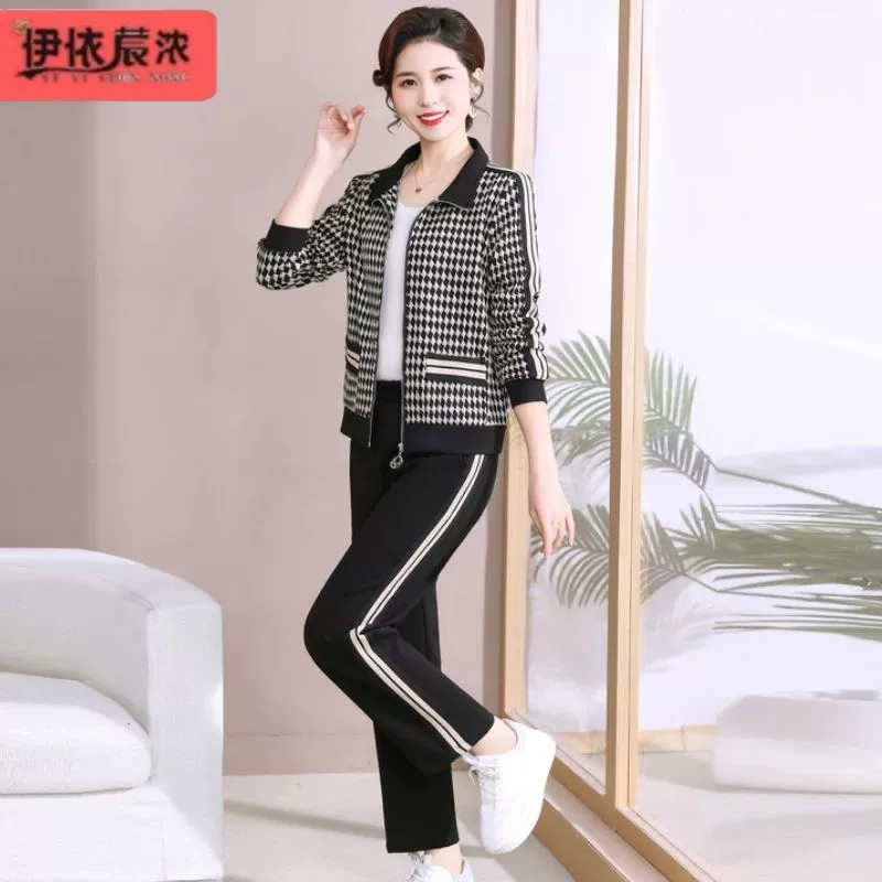 Весенний Новый Повседневный костюм больших размеров, одежда для мам, одежда для женщин среднего и пожилого возраста 40 лет, спортивный комплект из двух предметов больших размеров, оптовая продажа