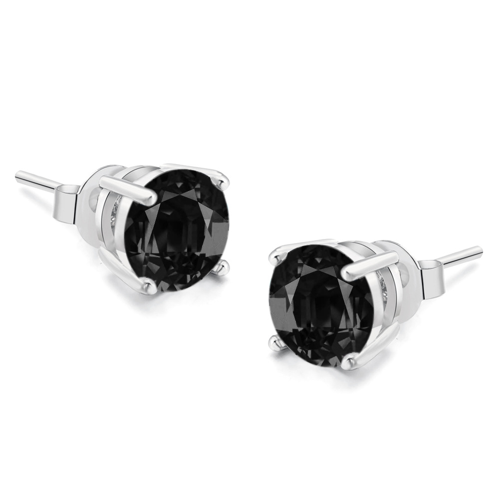 Classic Round Zircon Stud Earrings For Men Black Stone Jewelry_voghion.com