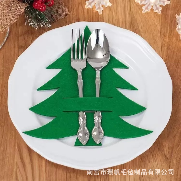 跨境圣诞节餐垫 刀叉套餐桌摆件聚会派对装饰杯垫毛毡圣诞节餐垫|undefined