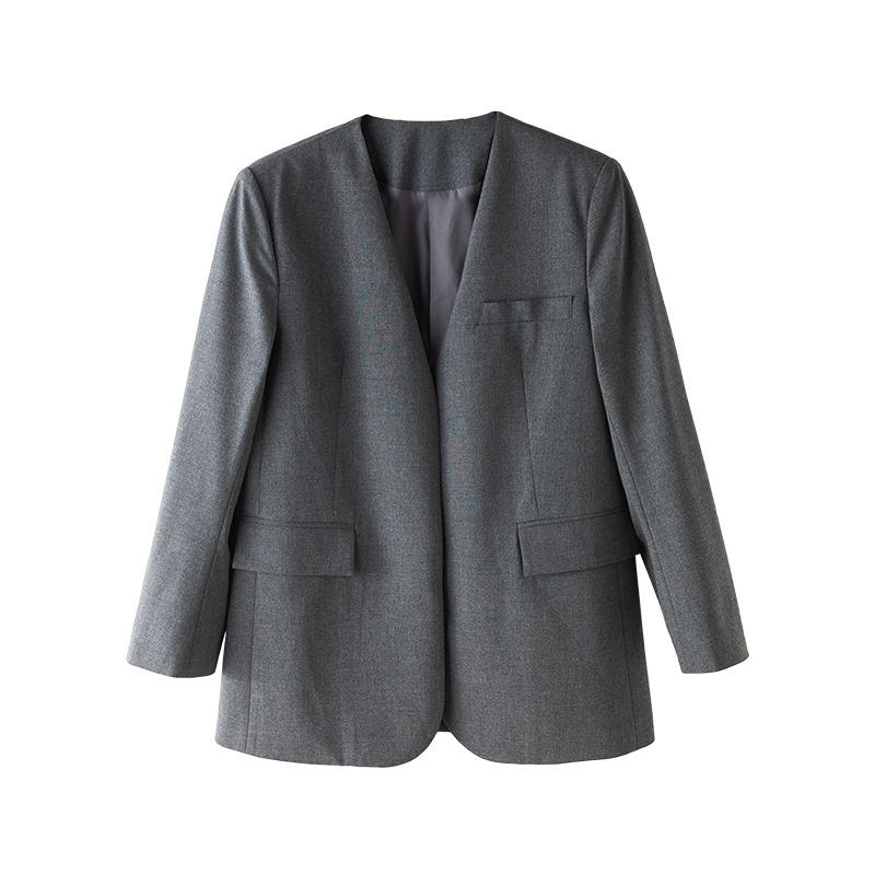 Áo blazer nữ cổ V len TR cao cấp dáng suông công sở — Quần màu xám 73144113