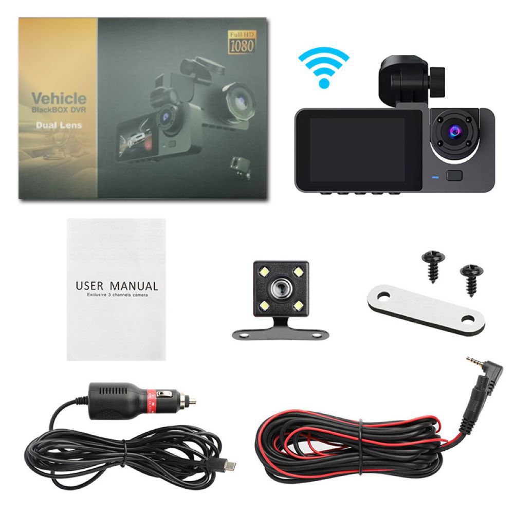 WIFI가 탑재된 3개의 렌즈(차 전면 + 차량 내부 + 차량 후면)