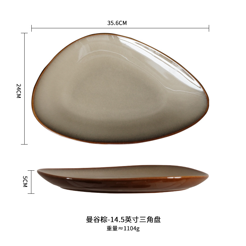 Horno de estilo japonés plato de pescado elíptico irregular de cerámica vajilla de restaurante especial plato de filete plato de sushi plato de restaurante occidental transfronterizo