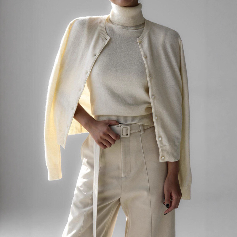 Cross-Border Knitted Knitwear Suit European and American 2025 Early Autumn High Collar Sleeveless Bottoming Shirt + Knitwear Cardigan Suit for Women