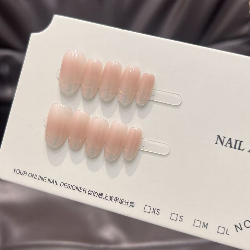 Trendy Instagram-style sunset-inspired pleated French-style detachable press-on nails, reusable short nails, affordable blush