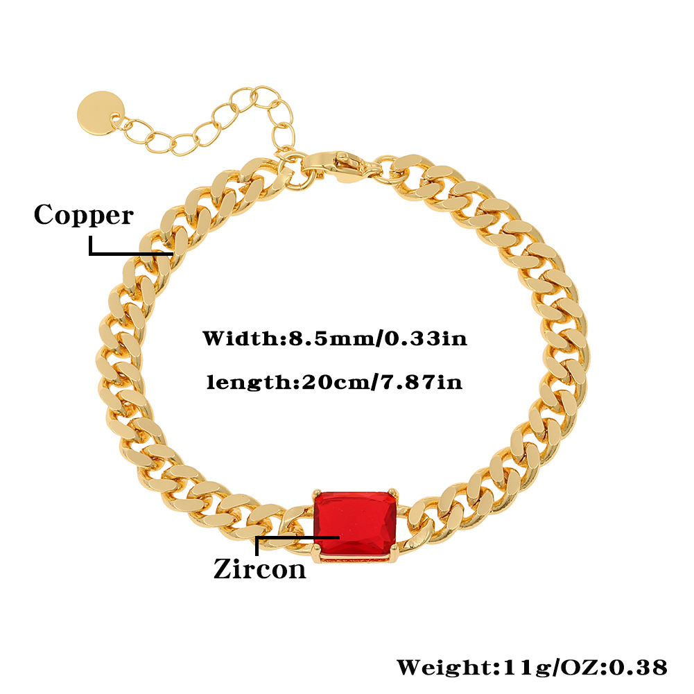 Fashion Square Copper Gold Plated Inlay Zircon Bracelets