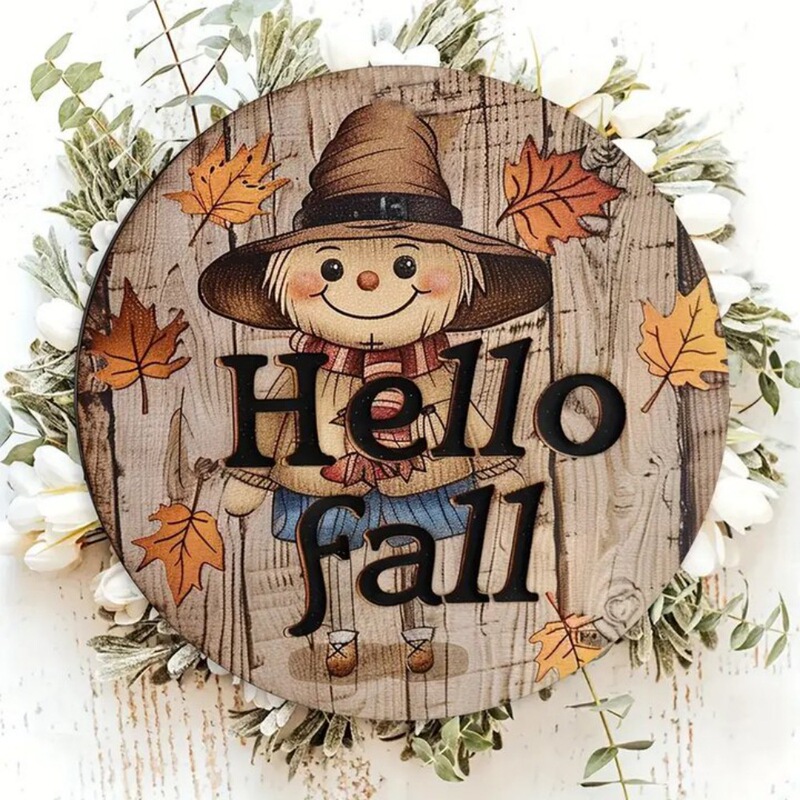 Hello Autumn Cross-border Hot Selling Creative Wooden Craft Hanging Decoration School Season Gift Round Logo