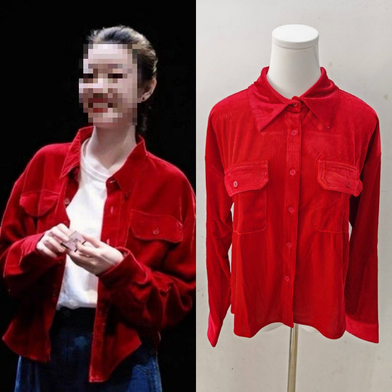 Spring red velvet retro warm shirt