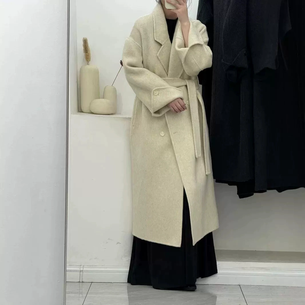 Двустороннее шерстяное пальто женский 2024 новый осенне-зимний длинный корейский двубортный свободный продвинутый шерстяной куртка