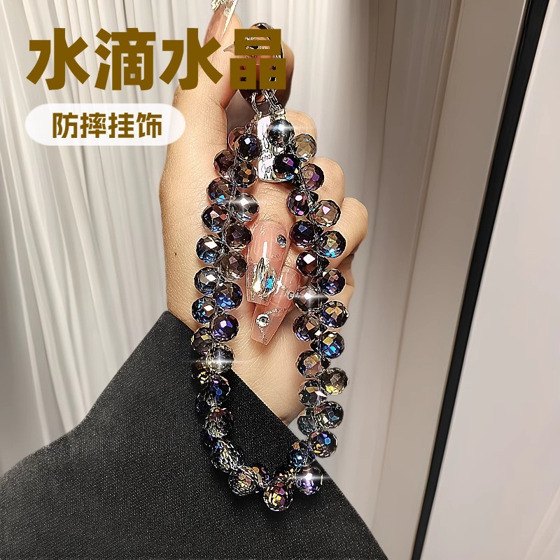 Cadena colgante de cristal de gota de agua con cuentas hecha a mano, cordón de cadena de teléfono móvil de lujo ligero, cadena de muñeca de temperamento corto, colgante anti-pérdida