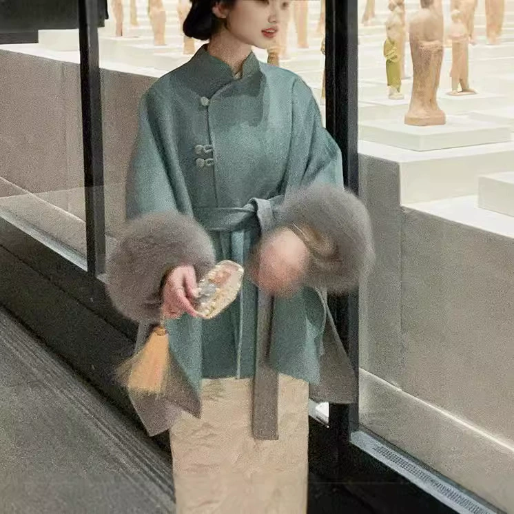 Появление лирической поэзии luyoting Tin · 900 г тяжелой шерстяной лисой шерстяной воротник Классический плащ двусторонний