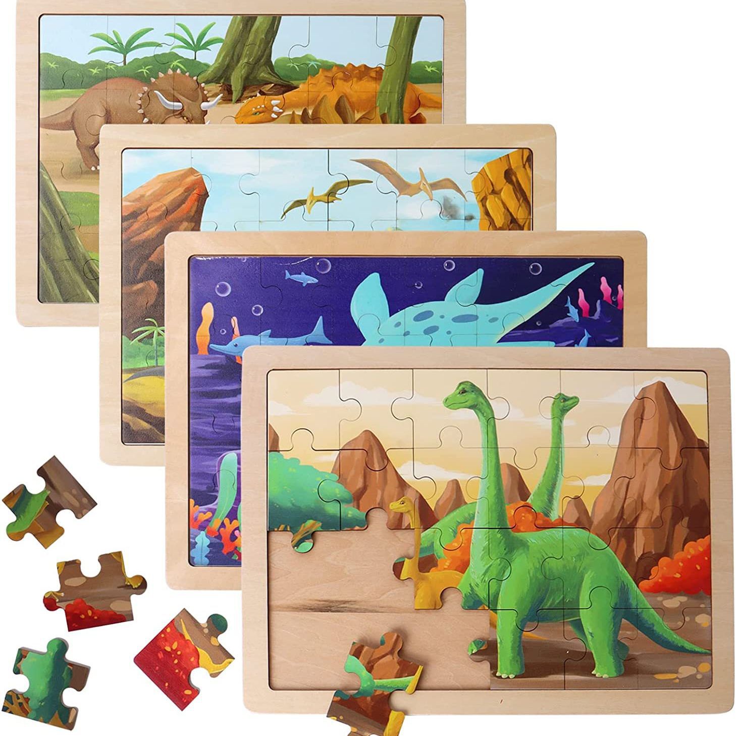 Wooden dinosaur puzzle is suitable for 3-5.4 years old children 24…