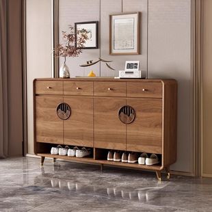 Shoe Cabinet for Home Entrance Solid Wood Legs Large Capacity New Chinese Style Entrance Balcony Storage Modern Simple Foyer Cabinet