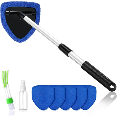 Car cleaning tools — Telescopic Rod Set - 1-pentagonal-telescopic-pole-6-royal-blue-cloth-covers-1-spray-bottle-1-detail-brush