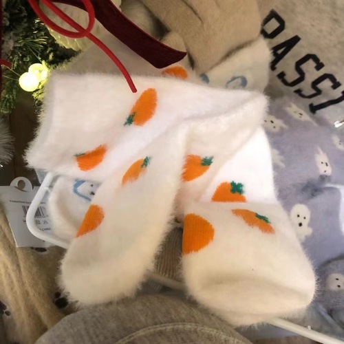 Socks for women in autumn and winter new style Japanese cute cartoon animals imitation mink plush socks plus velvet sleeping floor socks thick