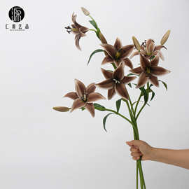工厂直销 仿真百合花PU单支花蕾 高级灰酒店花艺插花装饰手感配材