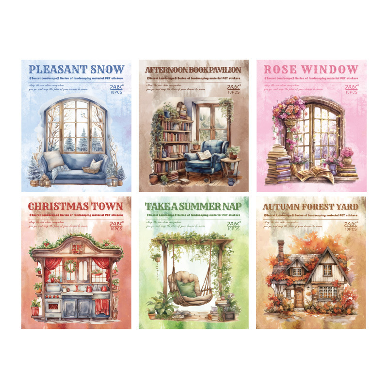 Paquete de pegatinas de mascotas transparentes a prueba de agua secreta DIY pastoral conchas materiales de paisaje láser de mano pegatinas de papelería