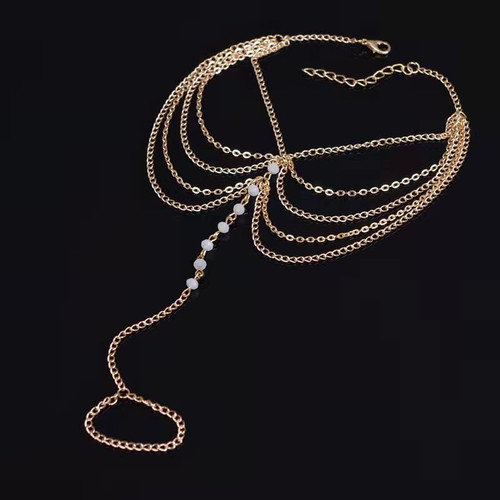 European and American cross-border fashion women's jewelry beach footwear multi-layer tassel chain crystal beaded mitten anklet
