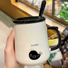 马克杯带盖勺水杯男生咖啡家用子女情侣陶瓷杯早餐可爱创意高级感