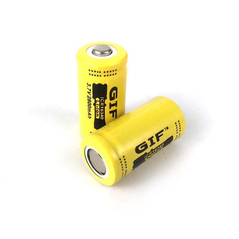 GIF 노란색 2800mah 16340 리튬 배터리 3.7V 전동 칫솔 충전식 손전등 배터리