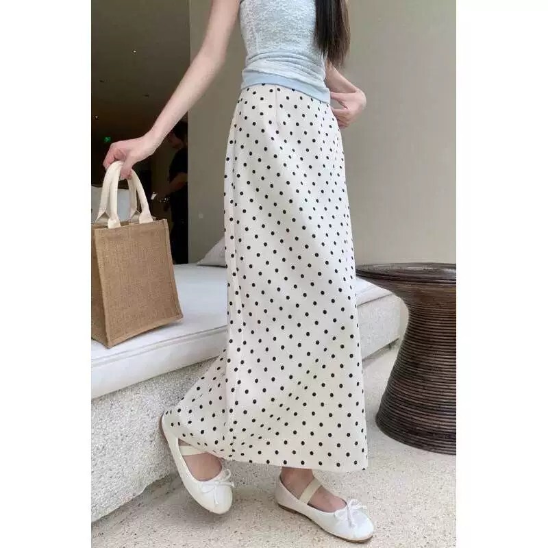 Plus-Size Retro Polka Dot Skirt for Women, New Spring/Summer Chiffon Skirt, Polka Dot Long Skirt, Slimming A-Line Hip-Hugging Long Style Plus-Size Retro Polka Dot Skirt for Women, New Spring/Summer Chiffon Skirt, Polka Dot Long Skirt, Slimming A-Line Hip-Hugging Long Style
