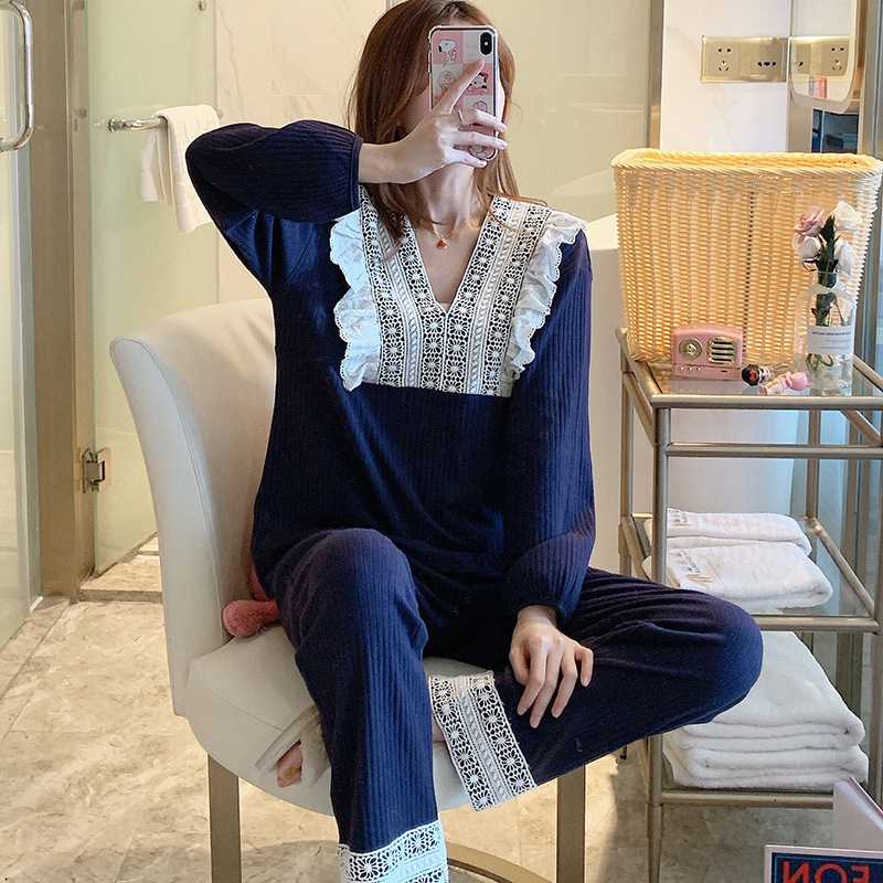 [Spot wholesale 2120] New Moon Clothing Spring and Autumn cotton long sleeve pregnant women pajamas postpartum home clothing set