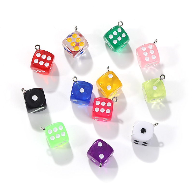 Wholesale DIY accessories acrylic color transparent dice sieve pendant 14x 14mm A800310