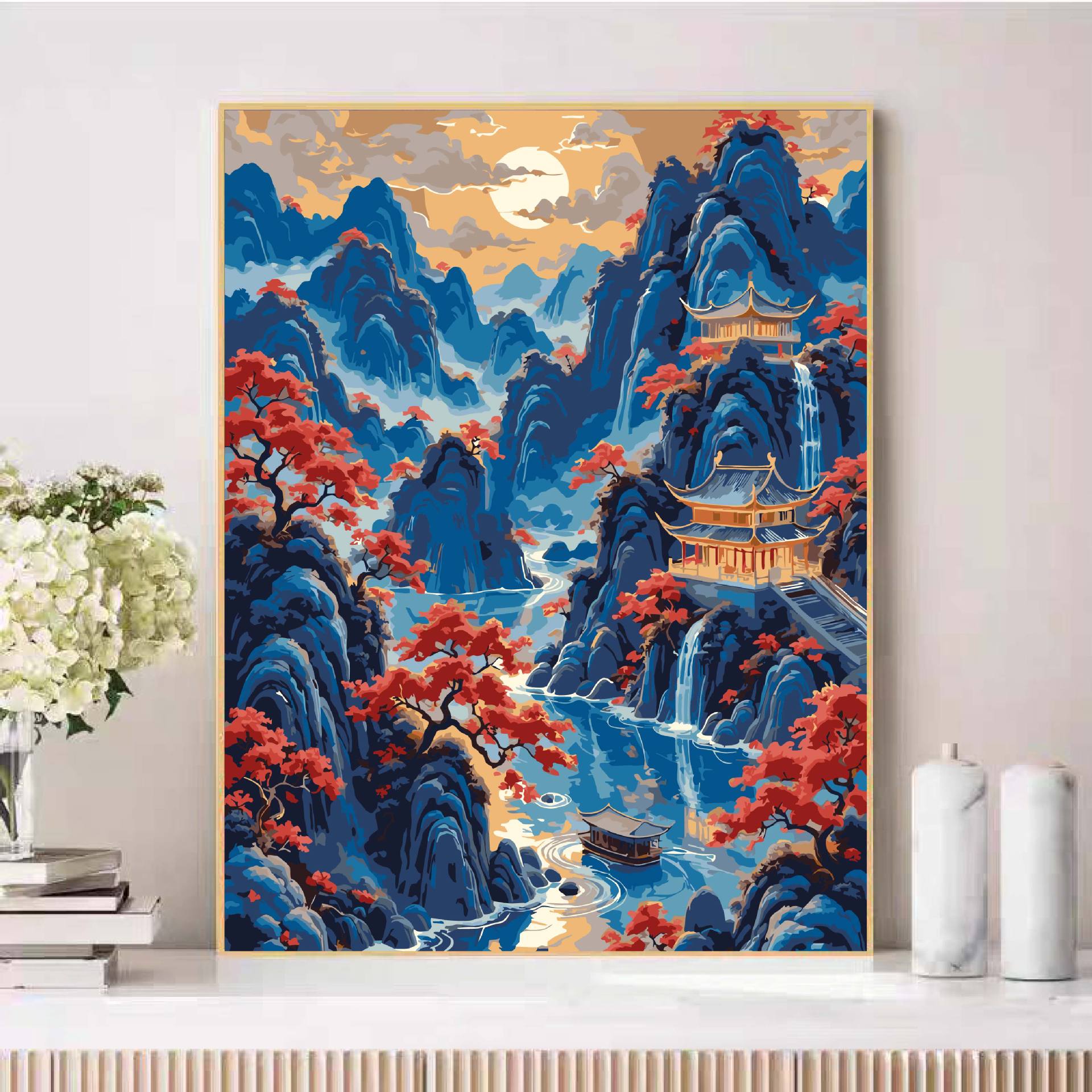 Nuevo mil millas de paisajes de montañas antiguos paisajes de curación de pintura al óleo digital hecha a mano DIY relleno de aceite de acrílico pintado