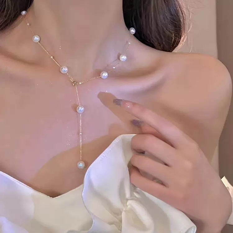 925银满天星项链流苏珍珠颈链高级感百搭女士气质轻奢锁骨链批发