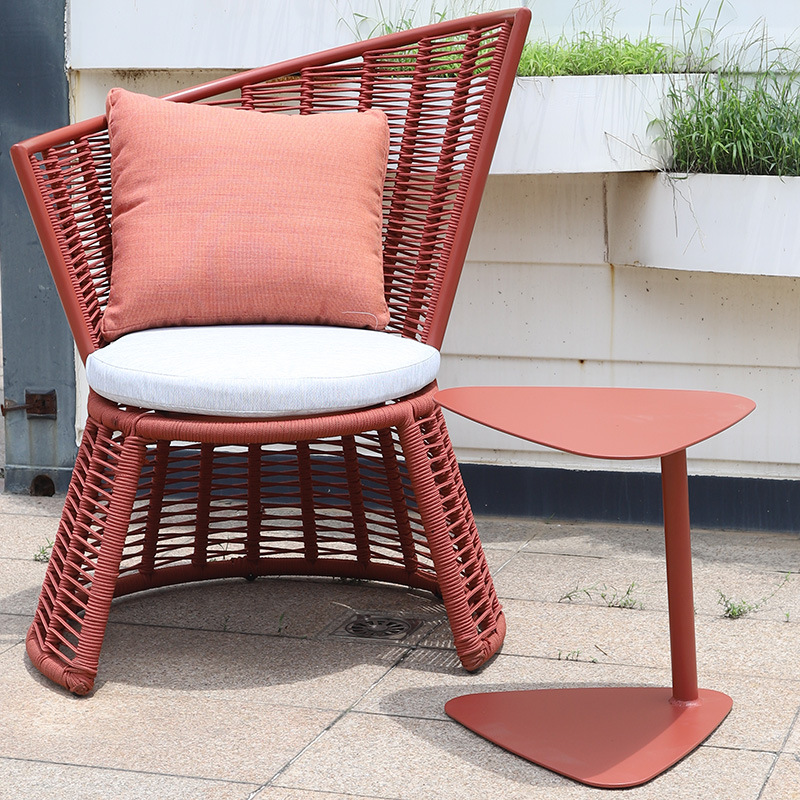 Simple, Modern, Casual Indoor Balcony Chair with Outdoor Patio Aluminum Woven-Rope & Rattan-Style Table and Chair Set&mdash;Three-Piece Furniture Combination