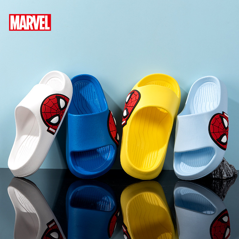 Disney Summer Children's Cool Slippers for Boys Spider-Man Cute Cartoon Lightweight Soft Sole Home Bathroom Non-slip Bottom