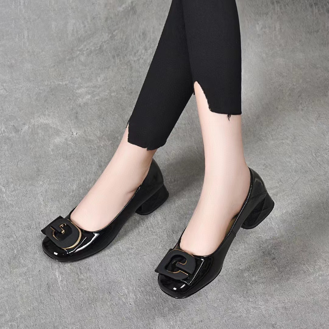 Giày lười nữ da bóng mũi tròn đế thấp dễ mang — đen chi tiết 3