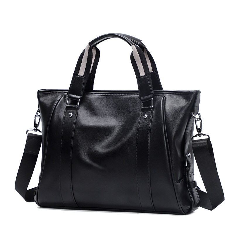 Túi xách tay nam da bò lớp đầu 15.6 inch dạng cặp công sở 39×7.5×28 cm — Màu đen