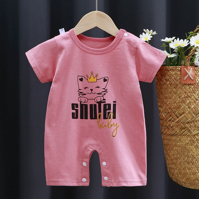 Short-Sleeve Baby Romper Summer Bodysuit, Newborn Girls, Thin Lightweight, 59–90 cm